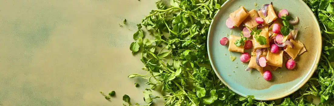 Ekoplaza biologisch pasta recept met waterkers en radijs