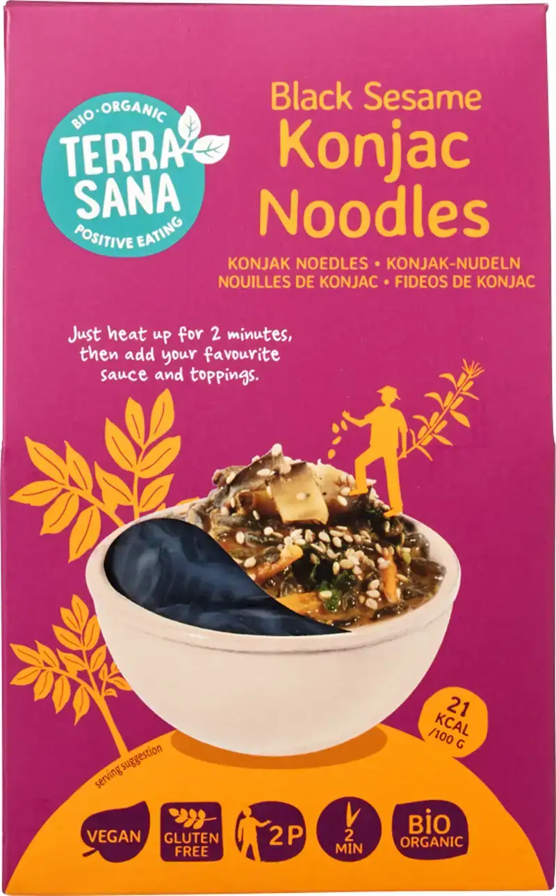 Zwarte sesam konjak noedels