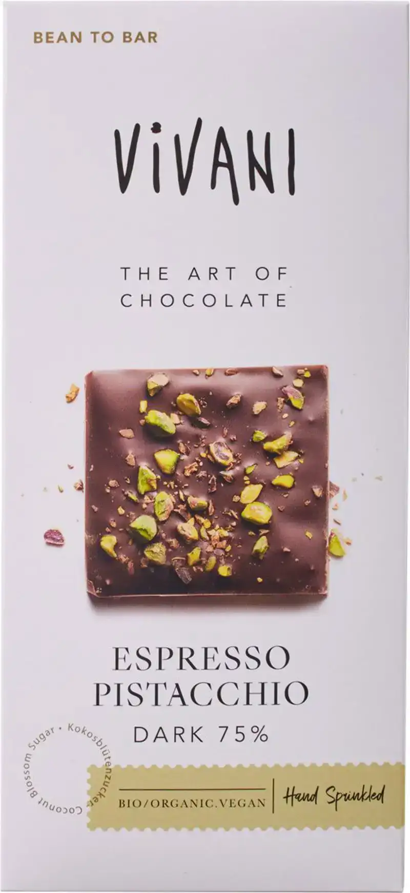 Pure chocolade 75% espresso pistacchio