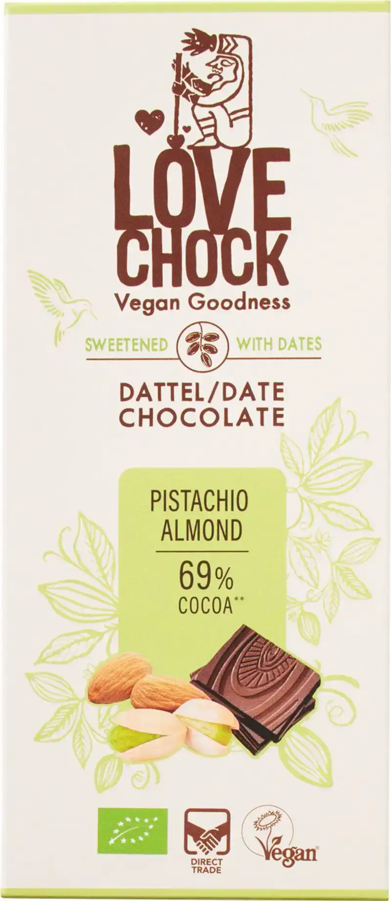 Pure dadel chocolade pistache amandel 69%