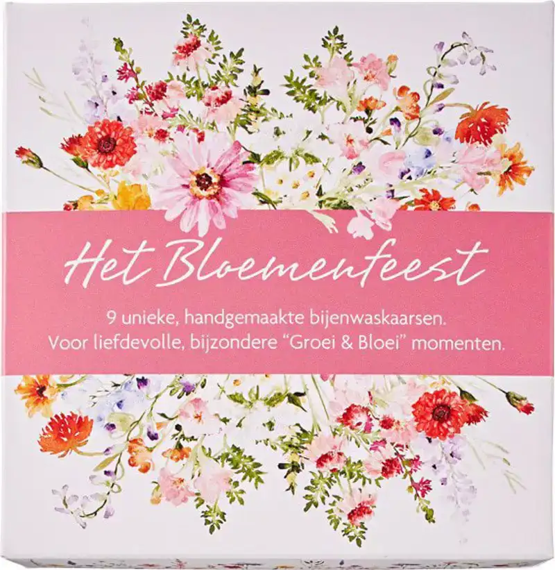 Cadeaudoosje bijenwaskaarsen bloemen