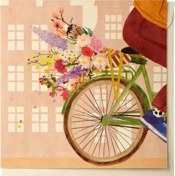 Kaart man bloemen fiets