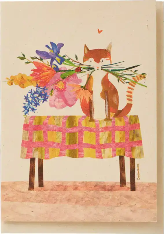 Kaart poes tafel bloemen
