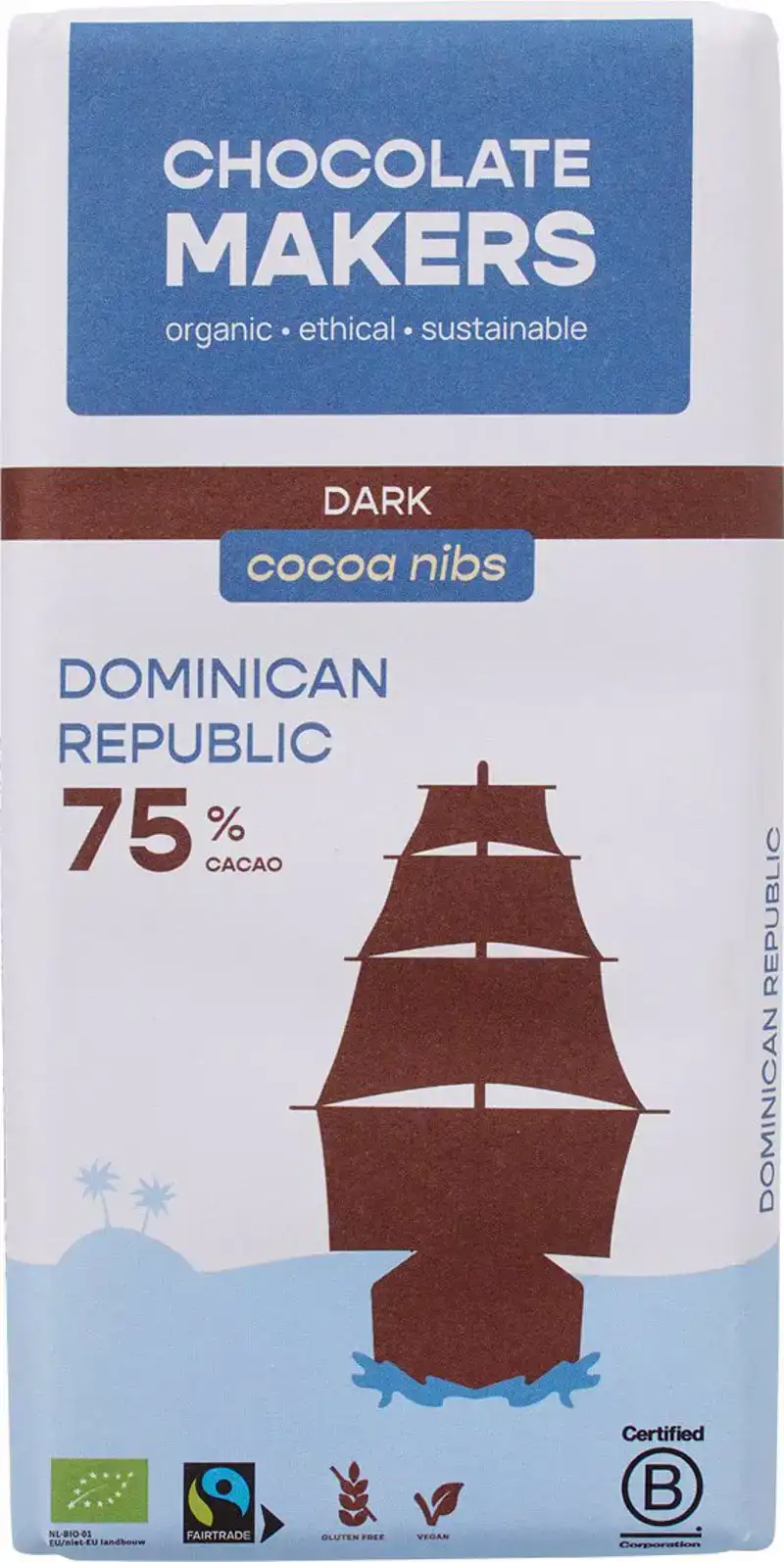 Pure chocolade cacao nibs tres hombres 75%