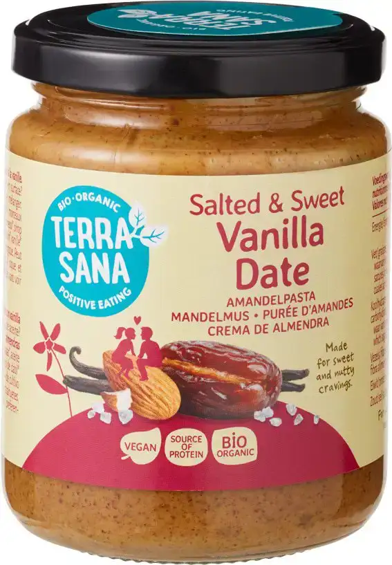 Salted & sweet amandelpasta vanille dadels