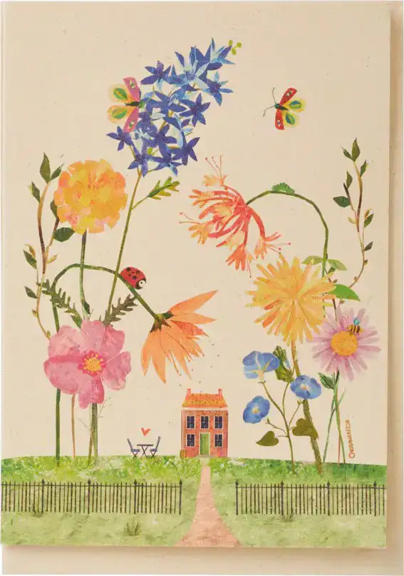 Kaart huisje bloemen dieren