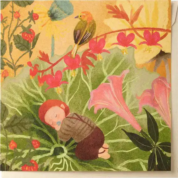 Kaart baby blad vogel