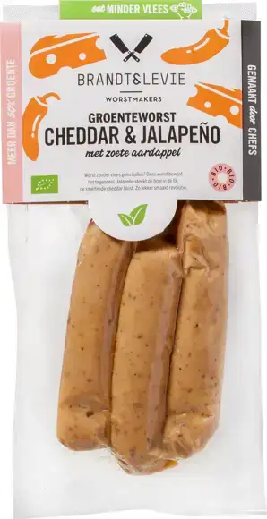 Groenteworst cheddar & jalapeño met zoete aardappel