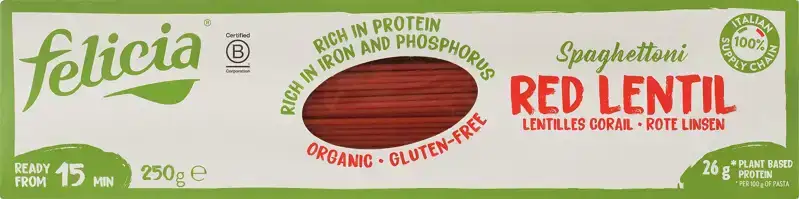 Glutenvrije rode linzen spaghetti